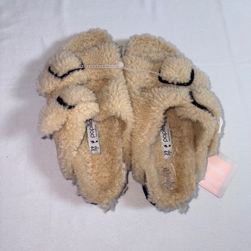Papillio Birkenstock Arizona Big Buckle eu 39 Beige NEW Teddy Shearling platform - Picture 2 of 7